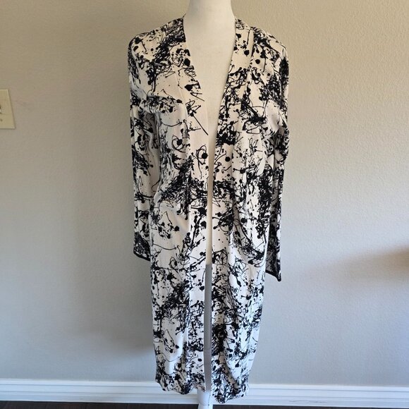 NEW Whisper by Brodie Long Open Front Maxi Cardigan Graphic Scribble Size S - Picture 1 of 8